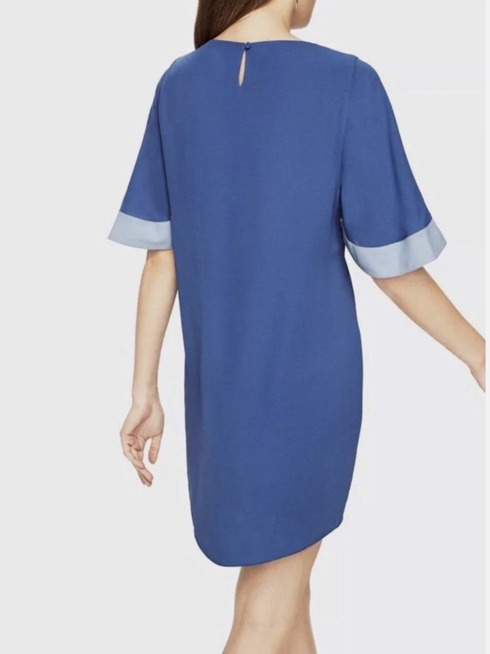 BCBGMaxAzria Philippa Color Blocked Shift Dress Size S Blue Shore Sleeves Mini - Picture 2 of 12